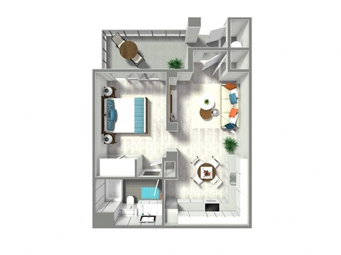 a stylized floor plan of a 1 bedroom apartment